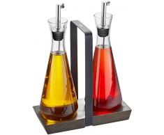 GEFU 34656 Aceitera, Acero Inoxidable de Alta Calidad, Superficie Negra, Madera de Acacia, Vidrio de borosilicato, plástico