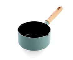 GreenPan Mayflower Sartén de Cerámica Antiadherente 16 cm/1,6 Litros con Picos Vertedores, Mango de Madera Vintage, Libre de PFAS, Inducción, Azul Ahumado
