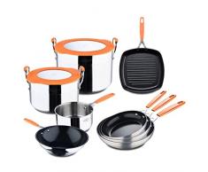 SAN IGNACIO Compact | Juego de ollas y sartenes de 10 piezas | acero inoxidable y aluminio forjado | Incluye sartenes, wok, sartén, ollas y ollas | Para todo tipo de cocinas