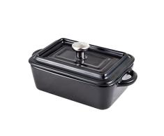 MasterPro Cook & Share | Cacerola de Gres | Diseño Rectangular con Tapa en Color Negro | Dimensiones 15,8 x 9 x 4,5 | Asas Ergonómicas | Cazuela para Todo Tipo de Cocinas | Para Lavavajillas y Horno