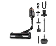 Rowenta XForce Flex 15.60 Allergy Care RH99F1 - Aspiradora escoba sin cable, batería extraíble de 32.4 V con hasta 185 minutos de autonomía, tubo flexible y sistema led en el cabezal, Negro/Dorado
