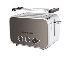 Russell Hobbs - Tostadora Distinctions Titanium, 2 Ranuras Cortas y Anchas, Tostador para 2 Rebanadas, Calienta panecillos, Función Cancelar, Recalentar y Descongelar, Acero Inoxidable, Marrón