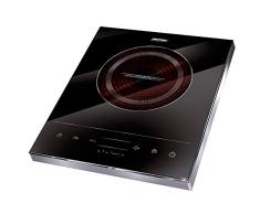 Mpm MKE-06 Placa de Inducción Portátil, superficie de cristal, Control Táctil, 10 niveles de Potencia, Temporizador, Programable, 1800 W, Negro