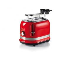 Ariete 0149 - Tostadora de 2 rebanadas moderna con pinzas, expulsión automática, cajón recogemigas, función descongelación y calefacción, 6 niveles de oro, 800 W, plástico, rojo