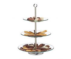 Relaxdays Soporte para Tartas, Cupcakes y Fruta de 3 Pisos, Cristal-Acero, Plateado-Transparente, 40 x 29,5 cm