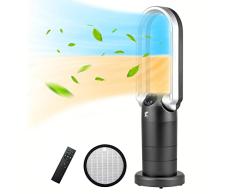 Calentador eléctrico cerámico & purificador de aire HEPA & ventilador de Torre sin cuchillas de 3 en 1, 29 pulgadas de 9 velocidades con temporizador remoto,Plata