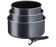 Tefal L15890 Ingenio XL Force - Juego de cacerolas (4 piezas, apilables, revestimiento antiadherente, indicador de temperatura de señal térmica, gris/azul