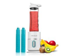 Cecotec Batidora de Vaso Portátil para Smoothies Power Titanium 500 EasyGo. 500 W, 4 Cuchillas con Recubrimiento de Titanio Negro, 2 Vasos de 600 ml con Tapa Antifuga, 2 Tubos Refrigeradores