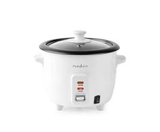 Nedis olla eléctrica para arroz - Olla con vaporera y tapa de cristal - Prepara arroz y verduras con delicadeza - Capacidad 0,6 l - Blanco