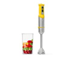 Mellerware Batidora de mano Spiro! | Picadora eléctrica 1000 W de potencia | Acero inoxidable | Velocidad regulable | Luz Led | Función Turbo | Incluye Vaso medidor (Amarillo)