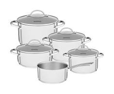 Tramontina Talla única Juego de 5 Acero Inoxidable, 4, 1 Cacerola, Apta para Todo Tipo de cocinas, Vidrio Aluminio