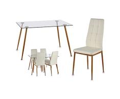 Conjunto de Mesa con 4 Sillas Davi Cristal Metal Cuero Sintético (5 pcs)