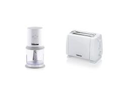 Tristar BL-4020 Mini Picadora eléctrica con botón operacional, capacidad de 0.5 L + BR-1009 Tostadora para 2 rebanadas de pan, 2 Ranuras cortas, 6 ajustes de tostado