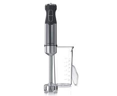 Arendo - Batidora de mano de 1000 W con vaso medidor - Cuchillo de cuatro hojas - Batidora de inmersión - Regulación continua - Botón turbo - Base de mezcla extraíble - Acero inoxidable Cool Grey