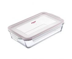 Westmark Cazuela de cristal, volumen de llenado: 2200 ml, cierre hermético, apta para microondas y horno, cristal/silicona/plástico, transparente/rojo, 234922E1