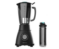 Cecotec Batidora de Vaso Power Black Titanium 1800 Go. 1800 W, Acero inoxidable, Cuchilla de 6 hojas con Recubrimiento de Titanio Negro y jarra de vidrio Fundido con 1,8 L, Incluye Botella Portátil