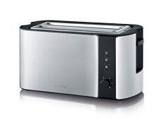 SEVERIN Tostadora Automática, 2 Ranuras Largas, Hasta 4 Rebanadas de Pan, Soporte para panecillos, 1400 W, Dimensiones 38 x 18 x 19 cm, Acero Inoxidable/Negro, AT 2590