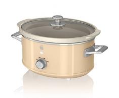 Swan Retro SF17021CNEU Olla Cocción Lenta 3,5L Recipiente Extraíble, Antiadherente Cerámica libre PFOA y PTFE, 3 Niveles Temperatura, Tapa Vidrio, Slow Cooker, Diseño Vintage, Crema, 200W