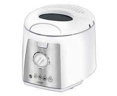 MPM MFR - 07 Freidora eléctrica compacta 1,5 litros cubeta desmontable lavable antiadherente, regulador hasta 190°C, libre BPA, 1100W, Blanco