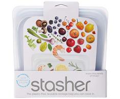 Stasher - Recipiente de silicona reutilizable de grado alimenticio de calidad máxima, plástico, transparente, Sandwich/Medium