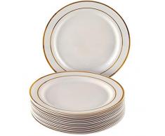 VAJILLA PARA FIESTAS DESECHABLE DE 20 PIEZAS | 20 platos auxiliares| Platos de plástico resistente | Elegante aspecto de porcelana fina | Para bodas y comidas de lujo (Marfil/Borde dorado| 26 cm)