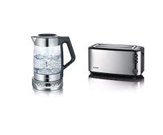 Severin Hervidor Digital De Té/Agua Deluxe, Con Regulador De Temperatura, Para 1 + At 2509 Tostadora Automática, 2 Ranuras Largas, Hasta 4 Rebanadas De Pan