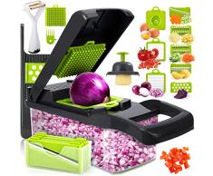 Cortador de verduras 15 en 1 de acero inoxidable, cortador de frutas, cortador de patatas, cortador de verduras para zanahorias, pepinos, patatas, calabacines, cebolla (gris)