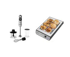 Cecotec Powerful Titanium 1000 Full Batidora de Mano, Pie XL + Tostador Plano Horizontal Turbo Easy Toast Inox. 3 Resistencias de Cuarzo, 6 Niveles de Potencia, Bandeja Recogemigas