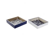 Servilletero DKD Home Decor Metal Blanco Azul marino Madera MDF (2 pcs)