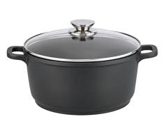 ELO Cacerola de cocina inducción aluminio fundido alta, 24cm. ALUCAST, con fondo encapsulado y tapadera de cristal, color negro, transparente y plateado, 24x11,5cm,1ud.