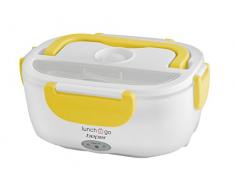 BEPER Lunch & Go Calentador de comida eléctrico portátil, 2 contenedores extraÃbles, plancha calefactora de acero, cubiertos de plástico incluidos, 220 V, 40 W, Amarillo