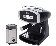 Jata Pack Desayuno Pack Café CA1051 Cafetera Express con Presión de 19 bar Memoriza la Cantidad de Café Deseada Calienta Tazas Supervaporizador para Cappucino + Molinillo ML133