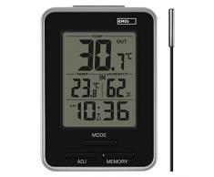 EMOS Termómetro digital con sensor exterior, termómetro interior y exterior e higrómetro, indicador mínimo y máximo, alarma con función de repetición, funciona con pilas