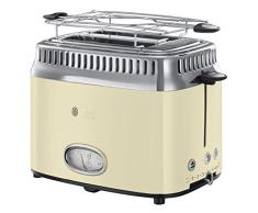 Russell Hobbs Tostadora Retro - 2 Ranuras Cortas y Anchas, Tostador para 2 Rebanadas, Bandeja Recogemigas, Calientapanecillos, Función Descongelar, Diseño Vintage, Acero Inoxidable, Crema - 21682-56
