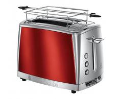Russell Hobbs Tostadora Luna Solar Red - 2 Ranuras Cortas y Anchas, Tostador para 2 Rebanadas, Bandeja Recogemigas, Calientapanecillos, Función Cancelar y Descongelar, Inox. y Rojo - 23220-56