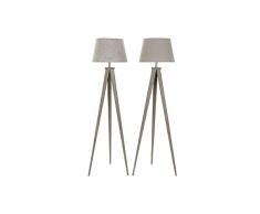 Lámpara de Pie DKD Home Decor Beige Metal Lino Crema Trípode Pino (40 x 40 x 154 cm) (2 pcs)