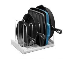 YouCopia 50161 StoreMore Soporte de utensilios de cocina Organizador de sartenes ajustable, Acero de aleación de plástico, Jardín blanco/opulento