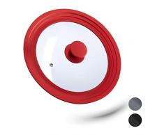 Relaxdays Tapa Sartén Universal, Tapadera Olla, 22-26 cm, Borde de Silicona, Multiusos, Cristal, 1 Ud, 5x27,5 cm, Rojo
