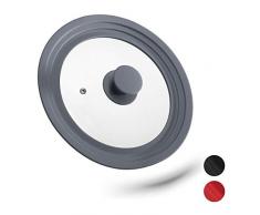 Relaxdays Tapa Sartén Universal, Tapadera Olla, Salida de Vapor, Cristal y Silicona, Práctica, 1 Ud, Ø 20-24 cm, Gris