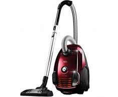 AEG VX6-2-CR-A Aspiradora de Trineo Con Bolsa de Potencia, Cepillo Mascotas, Ruedas 360º, Filtro Especial Alergias, Radio de acción de 9m, 77dB de Ruido, Cepillos Suelos Duros, 800W, Rojo