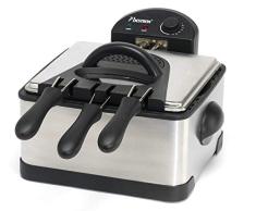 Bestron Freidora Familiar, 3 Cestas, 4 Litros, Para 1,5 kg/2x750 g, Ventana de visualización, 2000 W, Acero inoxidable