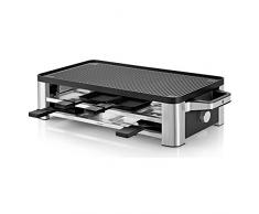 WMF Lono Parrilla Raclette y grill, 1500 W, Parrillas Antiadherentes, 8 Espatulas y 8 Sartencitas, Apta para Crepes, Acero Cromargan