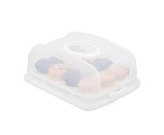 relaxdays Porta Tartas Rectangular, Soporte Pasteles y Muffins, Tapa con Asa, PP, 15,5 x 37,5 x 27,5 cm, Blanco