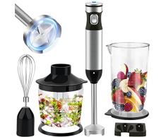Batidora de mano de acero inoxidable, 1000 W, 4 en 1, multifunción, velocidad sin niveles, 4 cuchillas de 700 ml, vaso medidor, batidora eléctrica, picadora