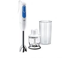 Braun Minipimer 3020 Batidora de mano, pié metálico, 2 velocidades, campana antisalpicaduras, 2 accesorios, 700 W, minipicadora 350 ml, vaso medidor 600 ml, blanco y azul