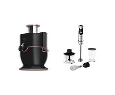 Cecotec Licuadora para Frutas y Verduras ExtremeTitanium 19000. 1000 W, 19000 rpm de Velocidad + Powerful Titanium 1000 Full Batidora de Mano, Pie XL, 21 Niveles y Turbo