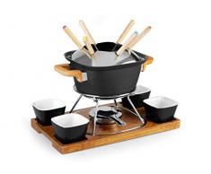 H & H Fondue juego de 15 unidades, para 6 personas, con 4 cuencos de cerámica, Negro