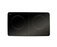 Jata JEVI1460 Placa de Inducción Portátil de dos fuegos de 18,5 cm de diámetro, Control táctil, 3500 W, Temperatura: 60-240ºC, Cristal de 4 mm, Temporizador hasta 240 min