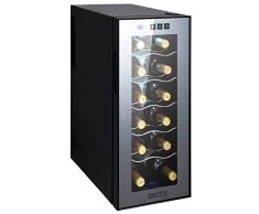 Camry CR8068 Vinoteca de 12 Botellas, Acero Inoxidable, Regulador de Temperatura 12 a 18 °C, Control Táctil, Iluminación Interior, Estrecha, Alta, 50W