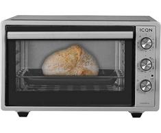 ICQN mini horno con aire forzado, Horno de pizza, Mini horno, 42 litros, Esmaltado, Inox gris